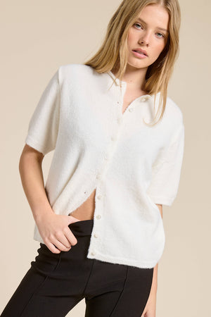 Short Sleeve Button Down Cardigan Top-Blue Hand Home