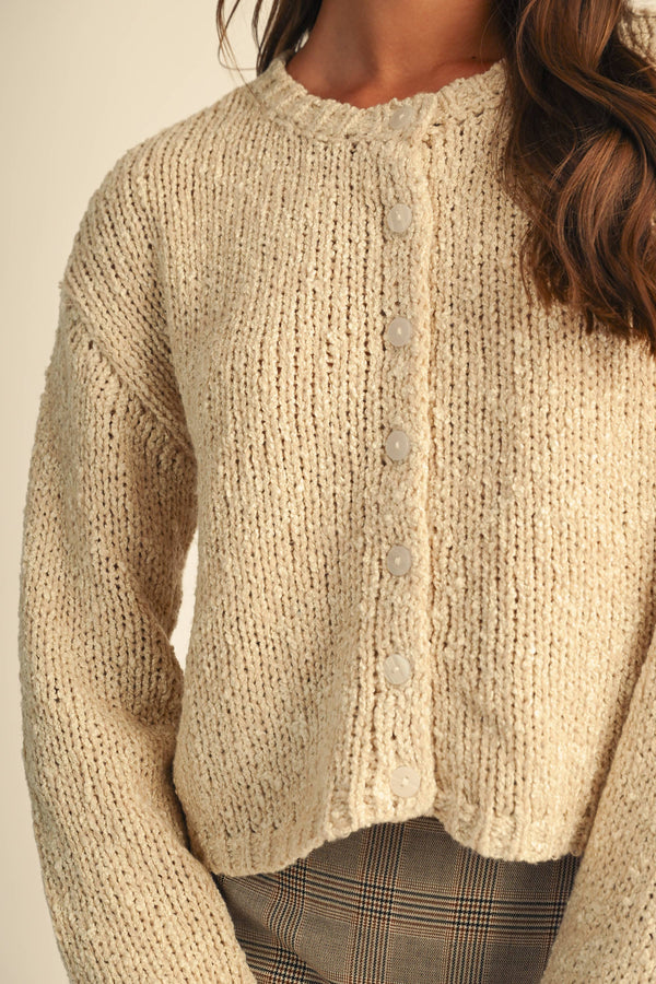 5261ik Textured Button Front Knit Cardigan Sweater