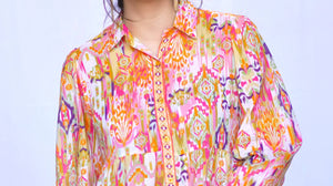 Demi Ikat Dress Gold Multi -Blue Hand Home