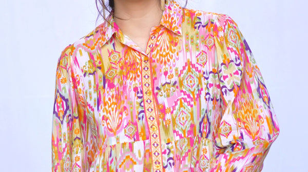 Demi Ikat Dress Gold Multi -Blue Hand Home