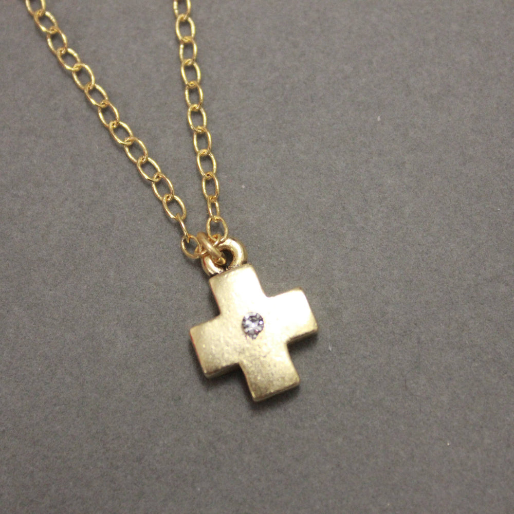 16-18" CZ Cross Pendant Necklace-Blue Hand Home