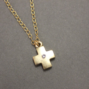 16-18" CZ Cross Pendant Necklace-Blue Hand Home