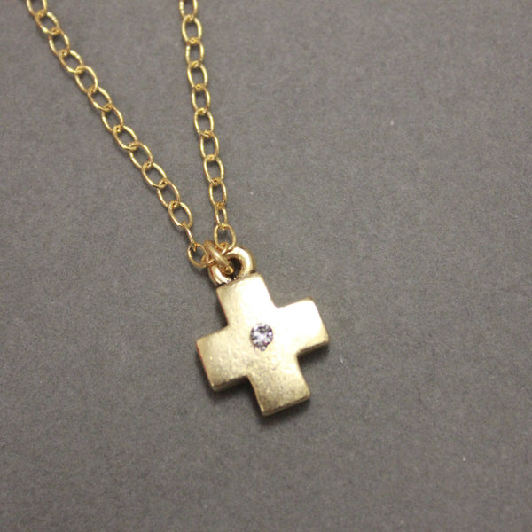 16-18" CZ Cross Pendant Necklace-Blue Hand Home