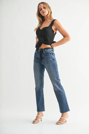 BP459J - DK - Slim Cropped Bootcut-Blue Hand Home