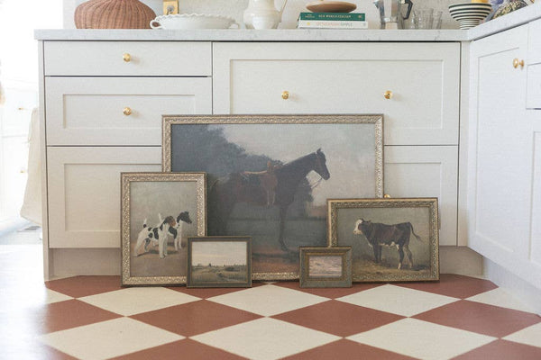 Two Fox Terriers Framed Antique Art-Blue Hand Home
