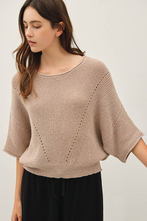 POINTELLE DOLMAN SLEEVE CROPPED SWEATER-Blue Hand Home