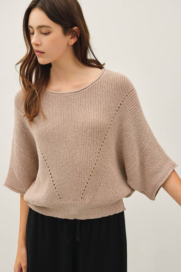 POINTELLE DOLMAN SLEEVE CROPPED SWEATER-Blue Hand Home