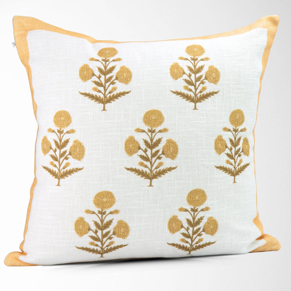 Seraphina Gold Mughal Flower Pillow - Elegant, Decorative-Blue Hand Home