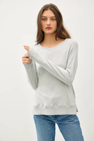 BUTTERY HACCI BRUSHED PULLOVER KNIT TOP-Blue Hand Home