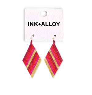 Frida Diagonal Ombre Stripes Beaded Earrings Hot Pink-Blue Hand Home