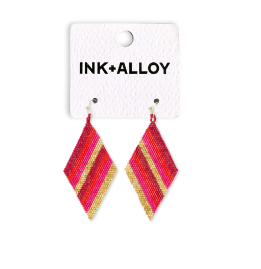Frida Diagonal Ombre Stripes Beaded Earrings Hot Pink-Blue Hand Home