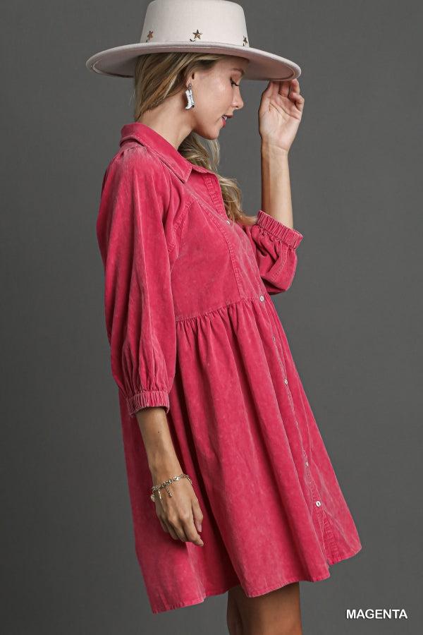 Button Down Corduroy Dress with Mineral Wash