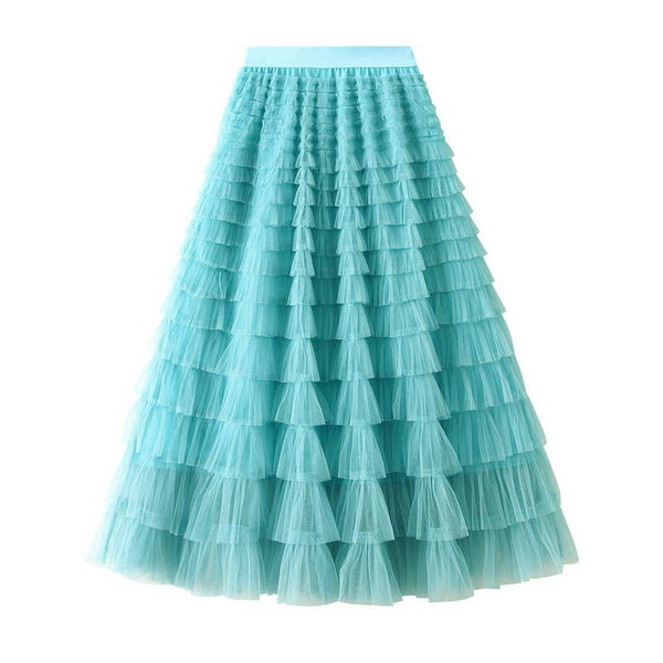 Elastic waist Tulle Tutu Midi Skirt-Blue Hand Home