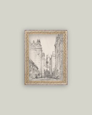 New York Sketch Framed Antique Art-Blue Hand Home