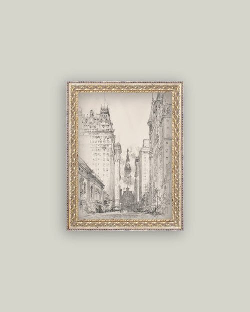New York Sketch Framed Antique Art-Blue Hand Home