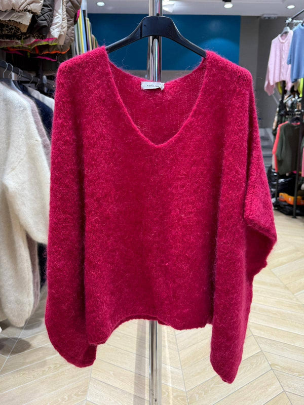Mohair poncho sweater 7627: Fuchsia fluo-Blue Hand Home