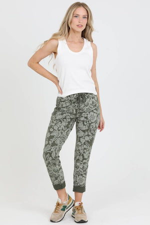NP746-BW74 FLORAL PRINT JOGGER PANTS