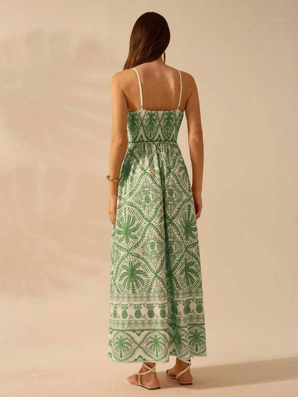 Cascais Bohemia Tropical palm strappy sundress-Blue Hand Home
