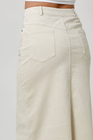60742 Washed Front Slit Corduroy Skirt-Blue Hand Home