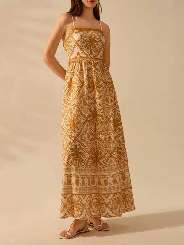 Cascais Bohemia Tropical palm strappy sundress-Blue Hand Home