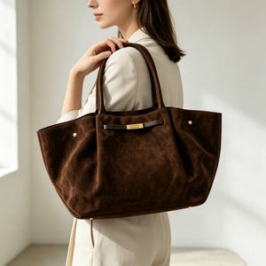 Genuine Suede Bag With Leather Details Made In Italy