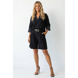 Contrast Stitch Detail Popover Blouse-Blue Hand Home