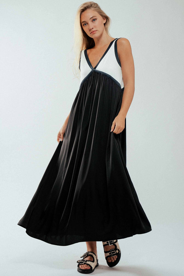 Contrast Piping Empire Waist Dress-Blue Hand Home