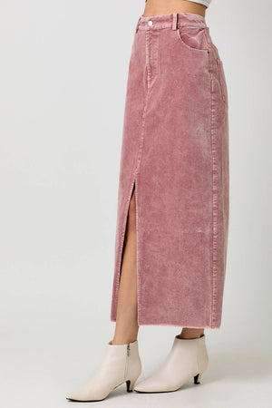 60742 Washed Front Slit Corduroy Skirt-Blue Hand Home