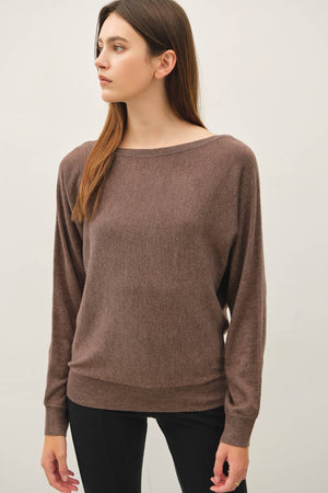 Dolman Sleeve Boat Neck Fine Sweater
