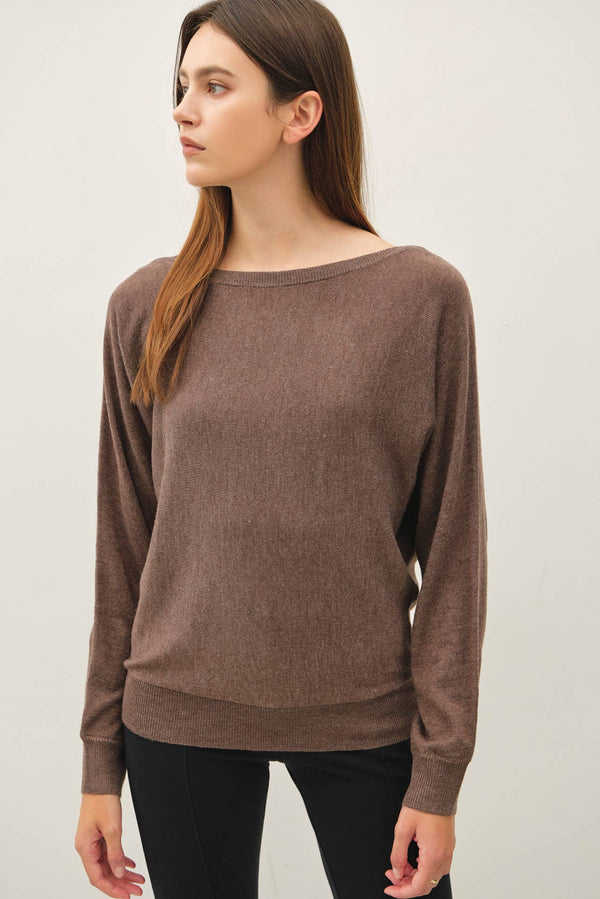 Dolman Sleeve Boat Neck Fine Sweater