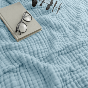 Muslin Blanket for Adults, 6-Layer Bedding by Comfy Cubs-Blue Hand Home