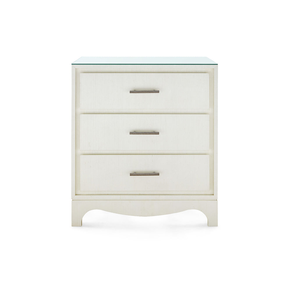 Barrett 3-Drawer Side Table with Glass Top, Sand White