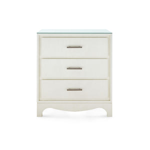 Barrett 3-Drawer Side Table with Glass Top, Sand White