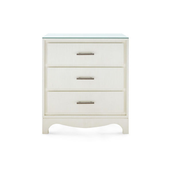 Barrett 3-Drawer Side Table with Glass Top, Sand White