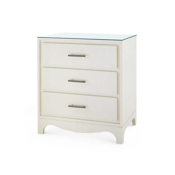 Barrett 3-Drawer Side Table with Glass Top, Sand White