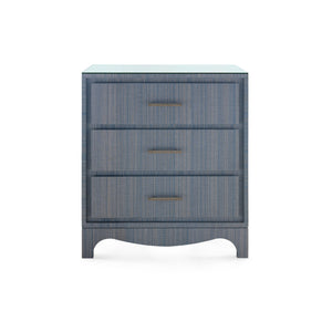 Barrett 3-Drawer Side Table with Glass Top, Denim Mist