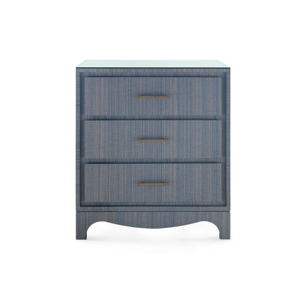 Barrett 3-Drawer Side Table with Glass Top, Denim Mist