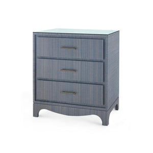 Barrett 3-Drawer Side Table with Glass Top, Denim Mist-Blue Hand Home