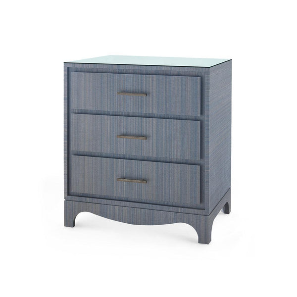 Barrett 3-Drawer Side Table with Glass Top, Denim Mist-Blue Hand Home