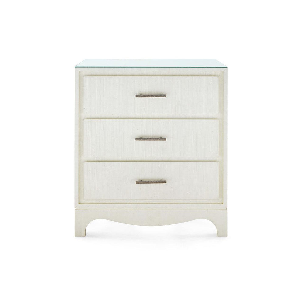 Barrett 3-Drawer Side Table with Glass Top, Sand White-Blue Hand Home