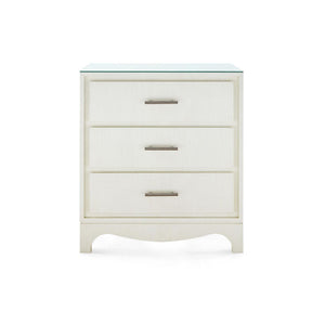 Barrett 3-Drawer Side Table with Glass Top, Sand White-Blue Hand Home