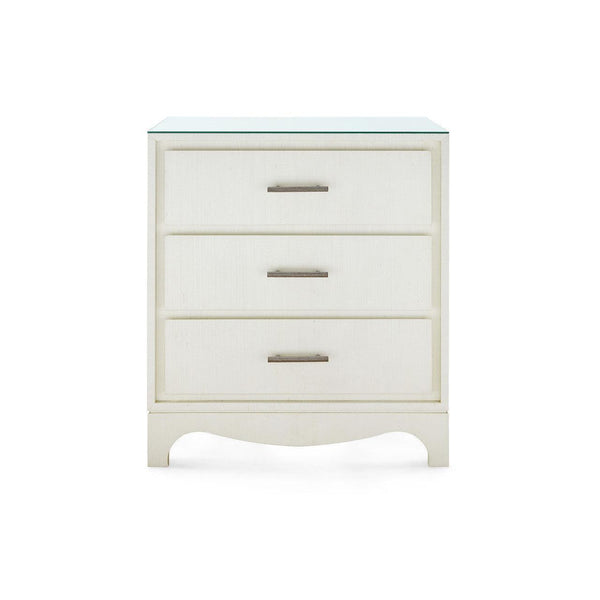 Barrett 3-Drawer Side Table with Glass Top, Sand White-Blue Hand Home