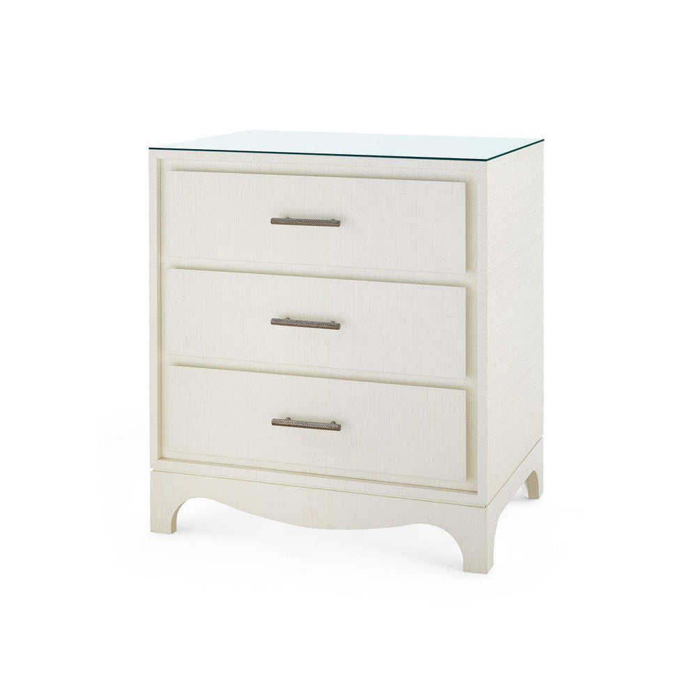 Barrett 3-Drawer Side Table with Glass Top, Sand White-Blue Hand Home