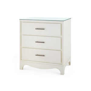 Barrett 3-Drawer Side Table with Glass Top, Sand White-Blue Hand Home