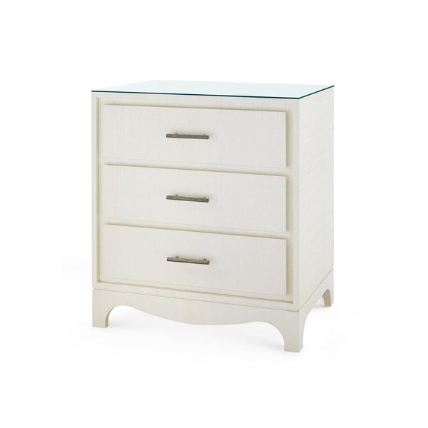 Barrett 3-Drawer Side Table with Glass Top, Sand White-Blue Hand Home
