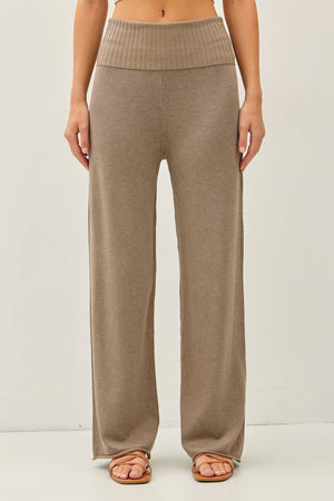 FINE KNIT FOLD OVER RIBBED WAIST SWEATER PANTS-Blue Hand Home