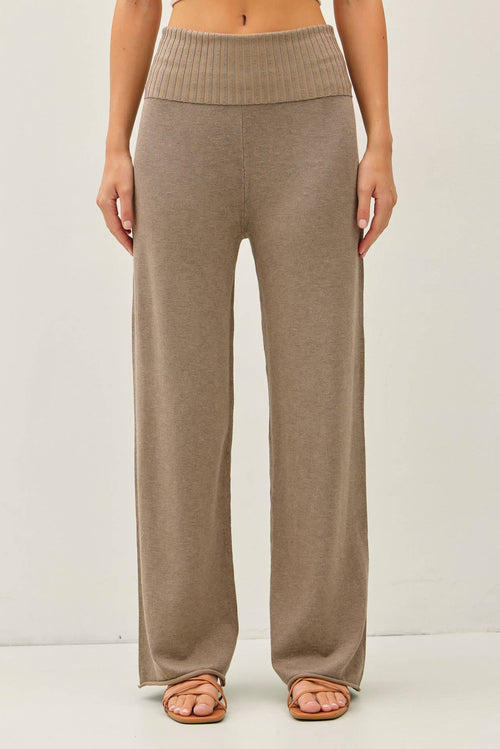 FINE KNIT FOLD OVER RIBBED WAIST SWEATER PANTS-Blue Hand Home