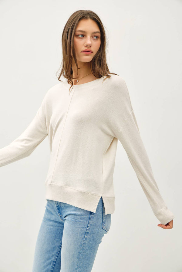ROUND NECK HACCI BRUSHED PULLOVER KNIT TOP-Blue Hand Home