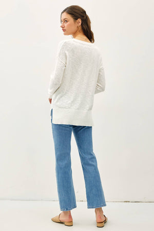 SLUB YARN ROUND NECK SWEATER WITH CHEST POCKETS-Blue Hand Home
