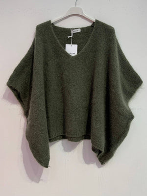 Mohair poncho sweater 7627: Pale pink-Blue Hand Home